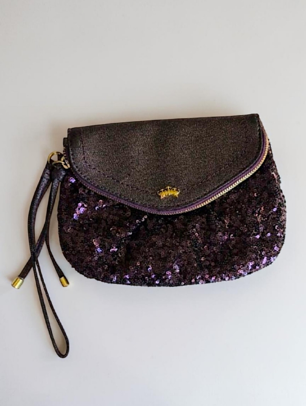 Juicy Couture Party Wristlet Sequin Metallic Clutch Bag Grape Denim